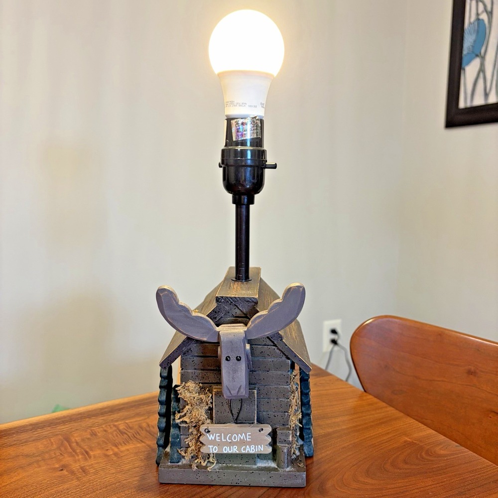 Kenyield Rustic Moose Cabin Table Lamp Woodland Lodge "Welcome To Our Cabin" 14"